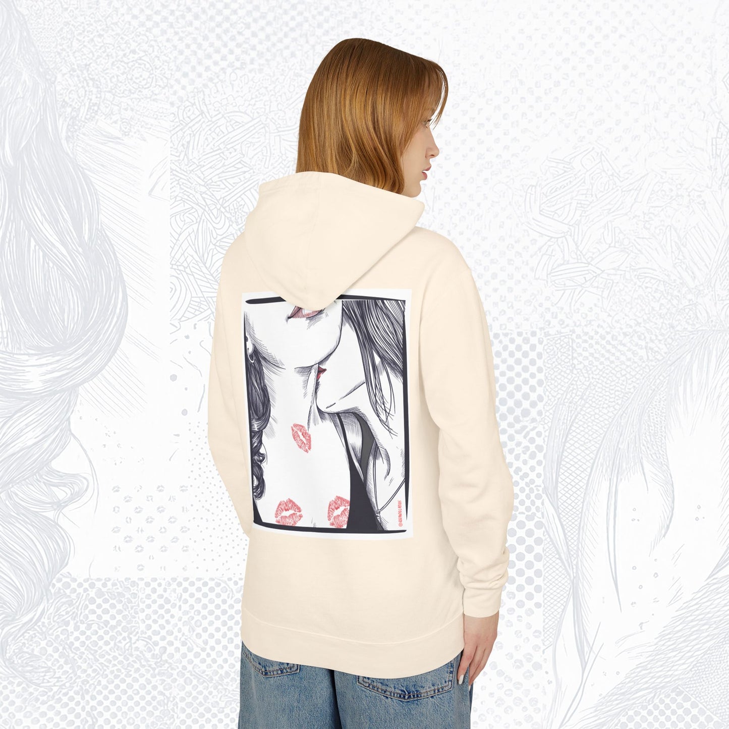 Kiss Mark Art Hoodie — Romantic Graphic Lightweight Hooded Sweatshirt
