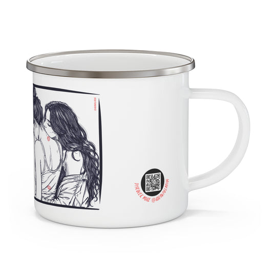 Kiss Me Here ❤️ Enamel Mug – WLW Romantic Enamel Cup | Queer Aesthetic Home Decor Gift