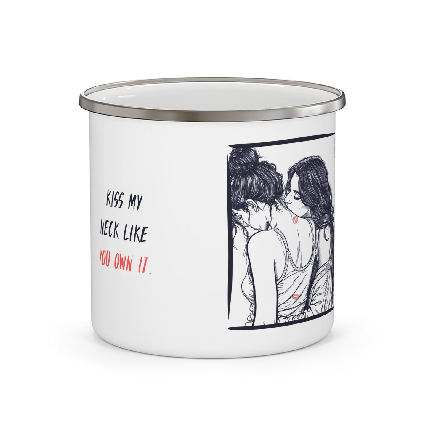 Kiss Me Here ❤️  Enamel Mug – WLW Romantic Enamel  Cup | Queer Aesthetic Home Decor Gift