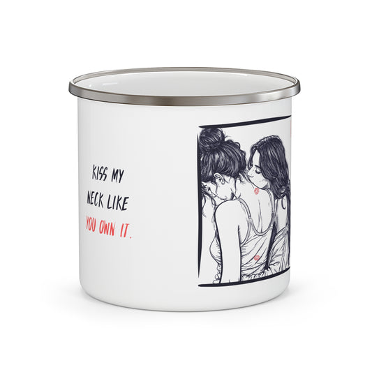 Kiss Me Here ❤️  Enamel Mug – WLW Romantic Enamel  Cup | Queer Aesthetic Home Decor Gift