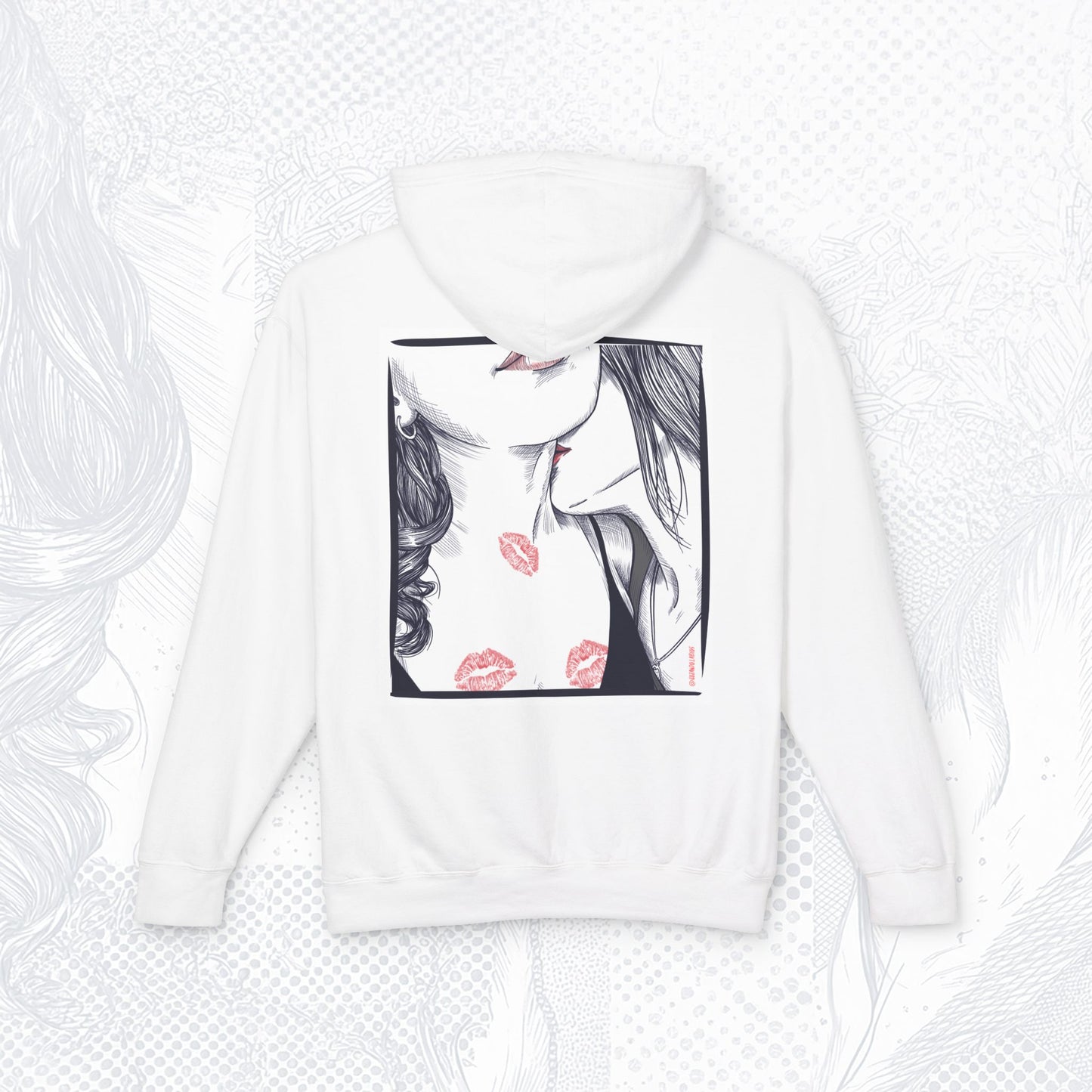 Kiss Mark Art Hoodie — Romantic Graphic Lightweight Hooded Sweatshirt