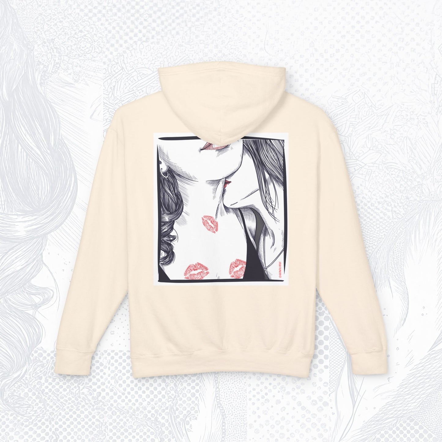 Kiss Mark Art Hoodie — Romantic Graphic Lightweight Hooded Sweatshirt