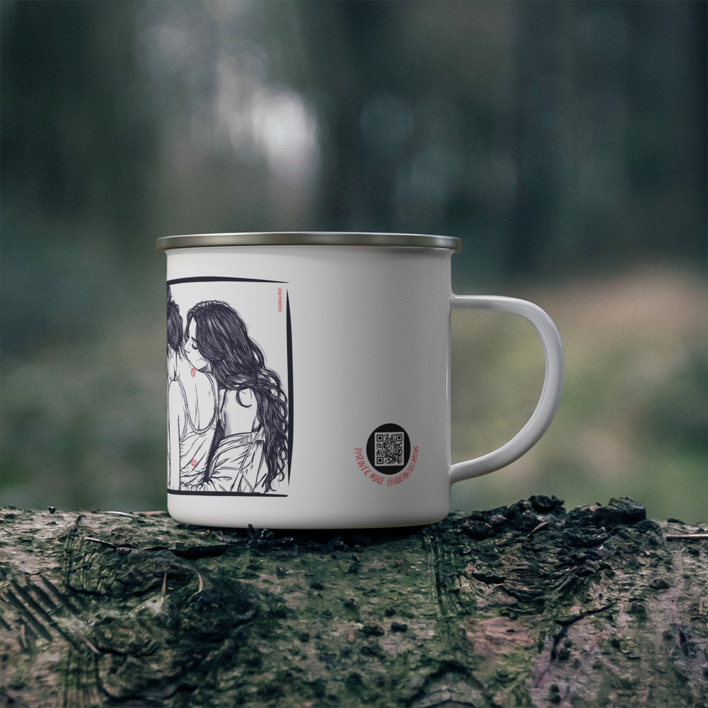 Kiss Me Here ❤️  Enamel Mug – WLW Romantic Enamel  Cup | Queer Aesthetic Home Decor Gift