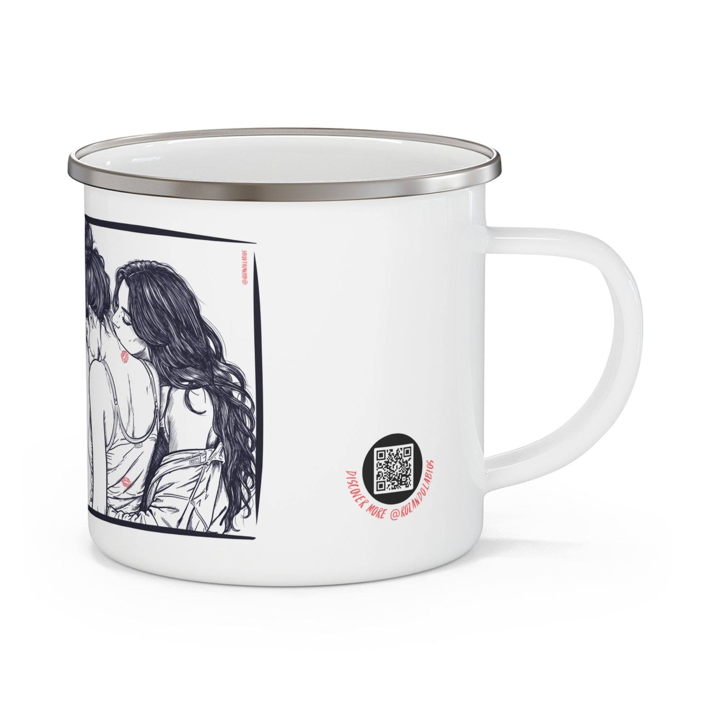 Kiss Me Here ❤️  Enamel Mug – WLW Romantic Enamel  Cup | Queer Aesthetic Home Decor Gift