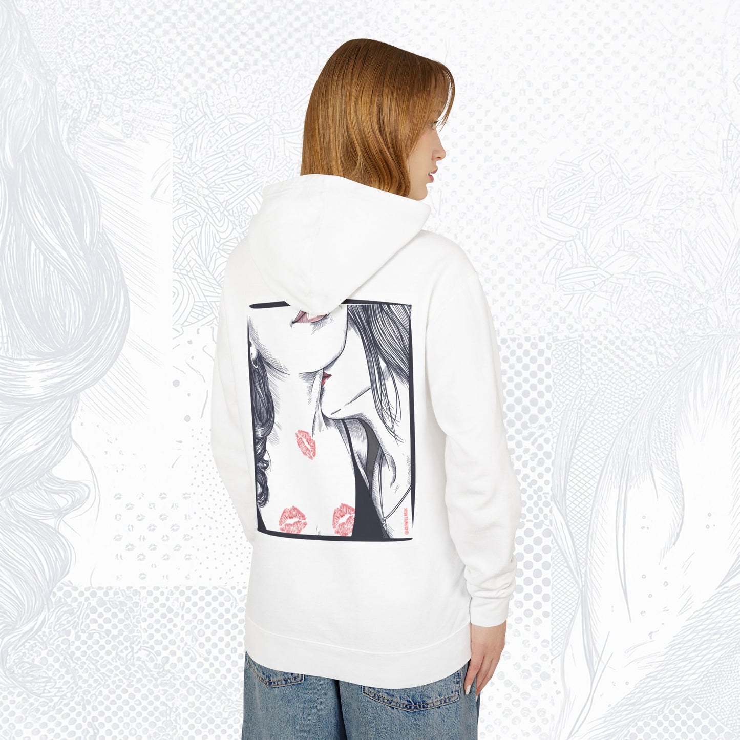 Kiss Mark Art Hoodie — Romantic Graphic Lightweight Hooded Sweatshirt