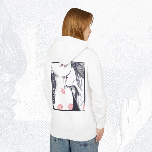 Kiss Mark Art Hoodie — Romantic Graphic Lightweight Hooded Sweatshirt