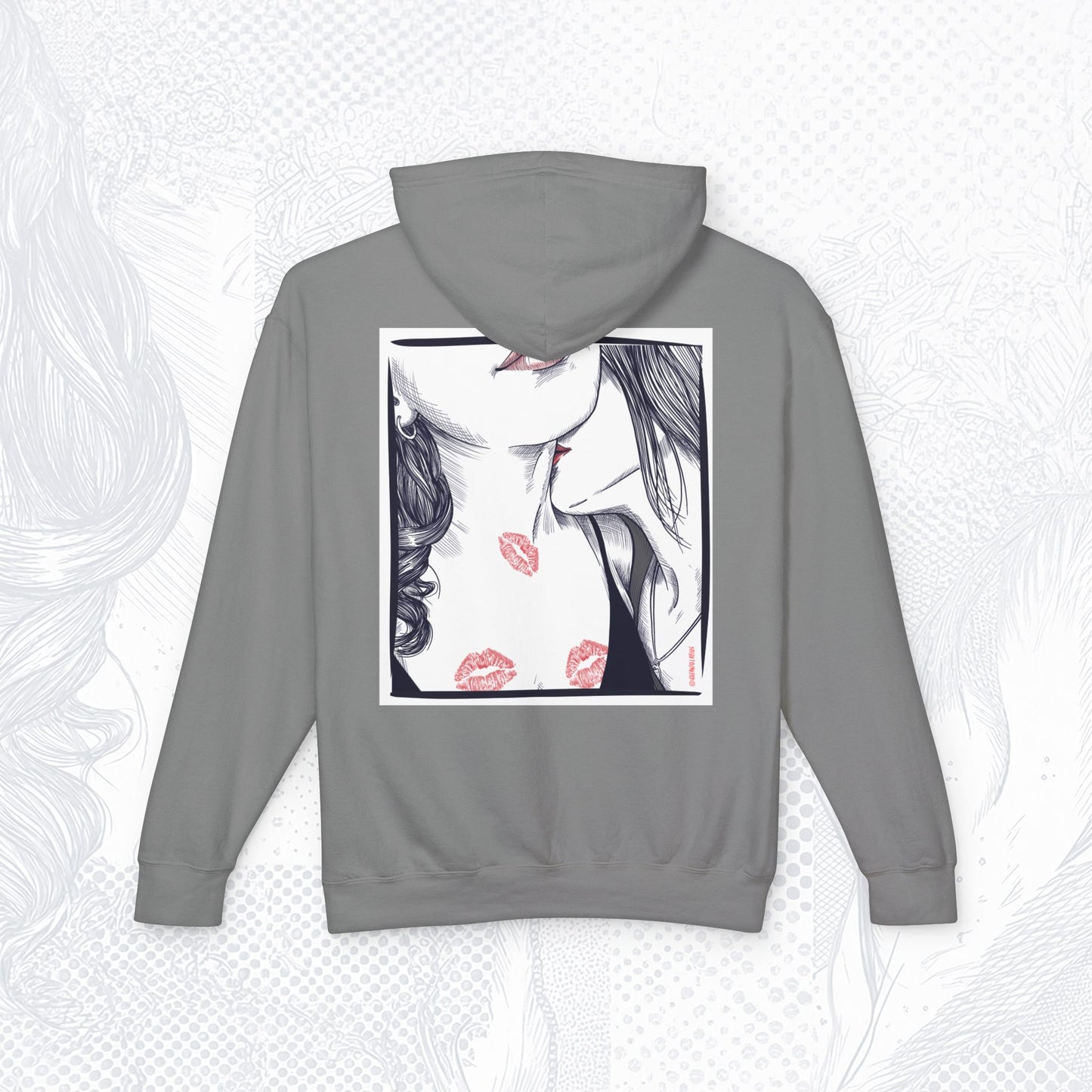 Stolen Kiss Hoodie – Dark line – Romantic Art Pullover for Women | Cozy WLW Graphic Sweatshirt