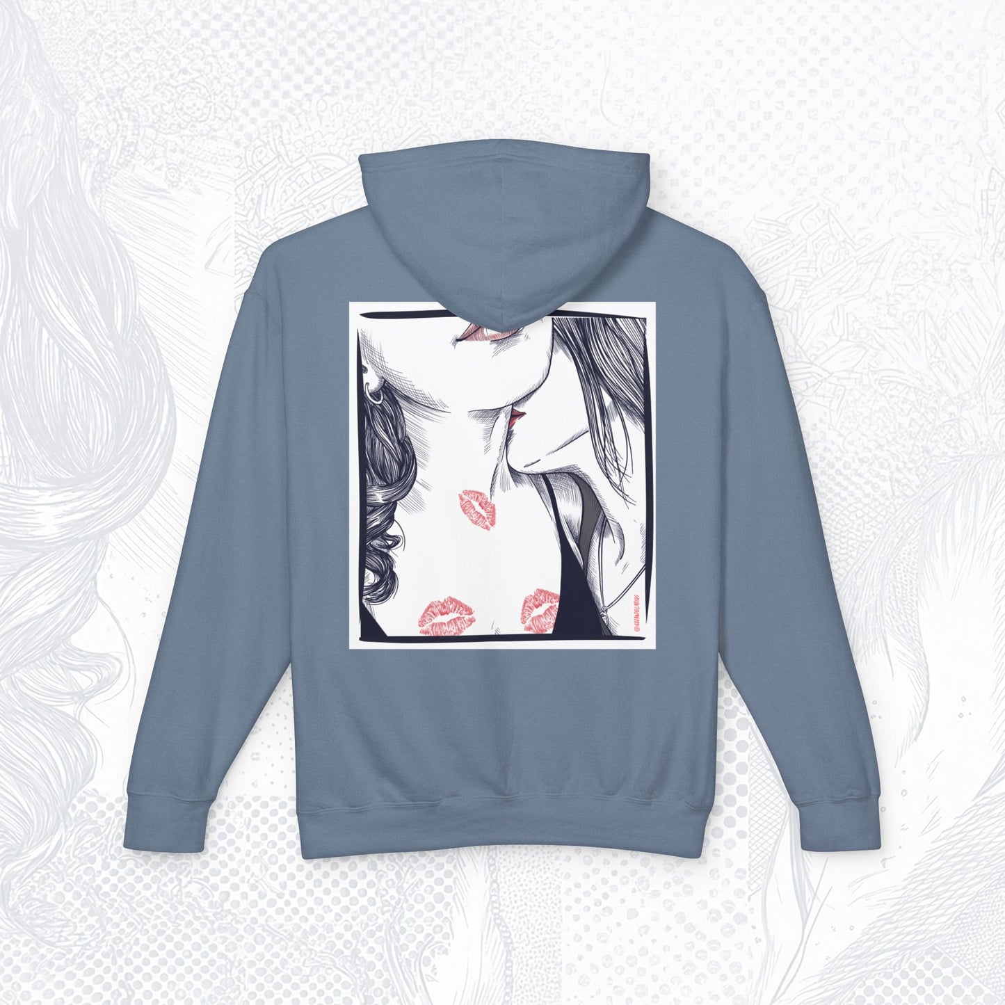 Stolen Kiss Hoodie – Dark line – Romantic Art Pullover for Women | Cozy WLW Graphic Sweatshirt