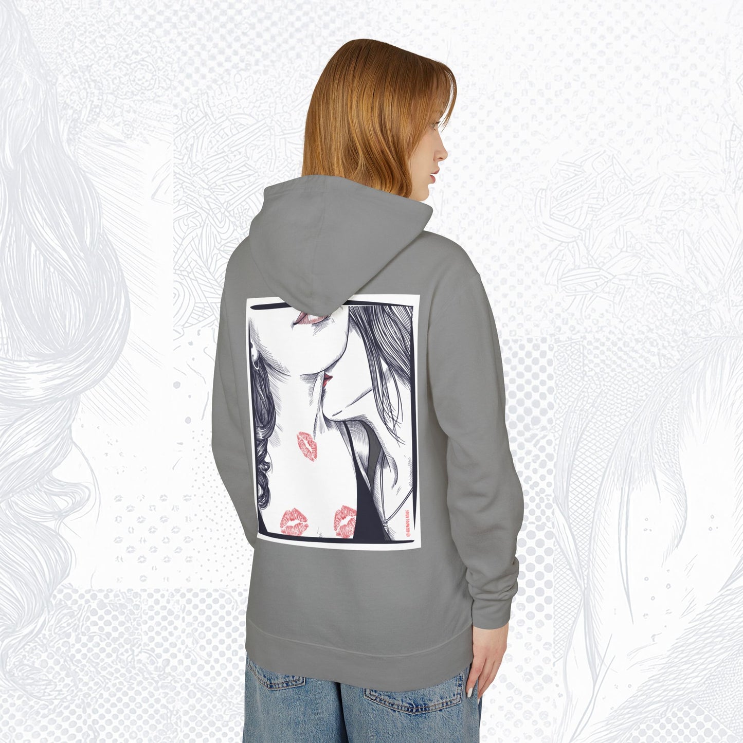 Stolen Kiss Hoodie – Dark line – Romantic Art Pullover for Women | Cozy WLW Graphic Sweatshirt