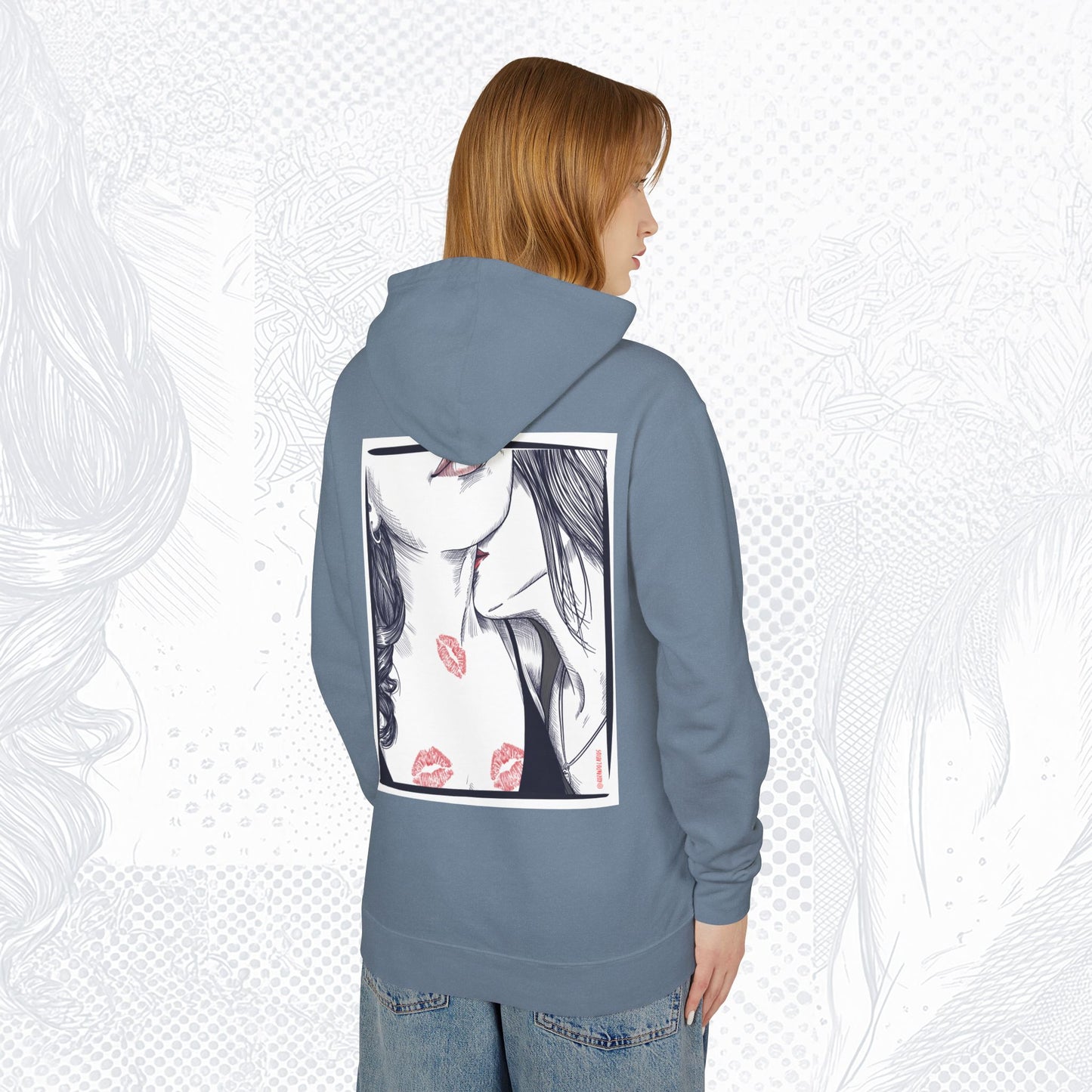 Stolen Kiss Hoodie – Dark line – Romantic Art Pullover for Women | Cozy WLW Graphic Sweatshirt